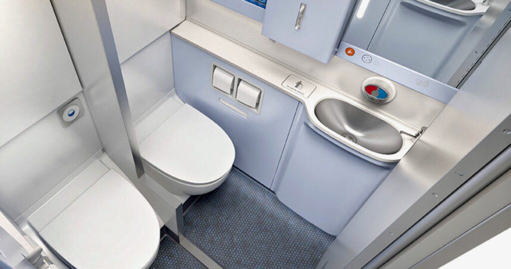 Space³ introduces a fully wheelchair-accessible lavatory that merges two individual units into one, maximizing space efficiency without compromising passenger comfort. 